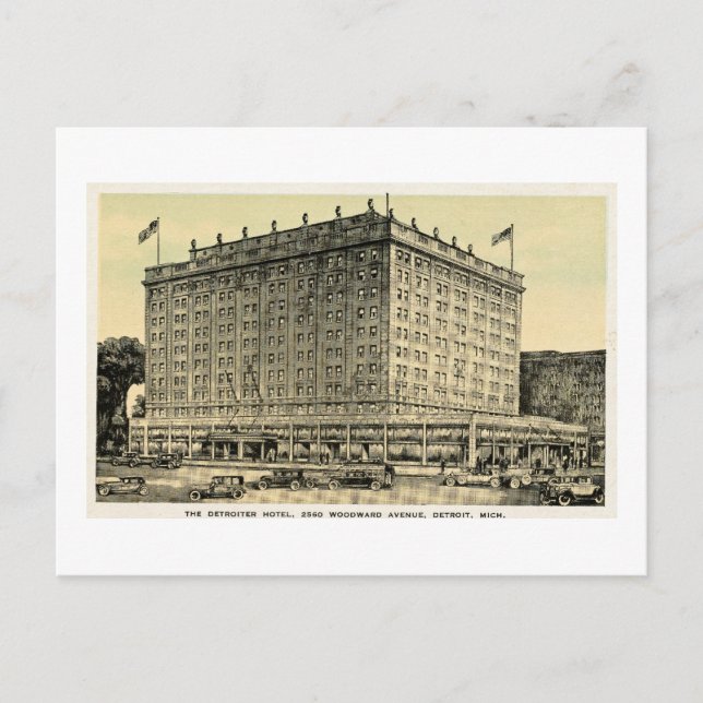 Cartão Postal Detroiter Hotel Woodward Ave, Detroit, Michigan (Frente)