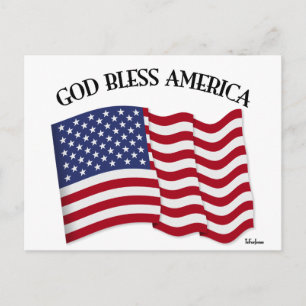 Cartão Postal DEUS ABENÇOE A AMÉRICA com a bandeira dos EUA