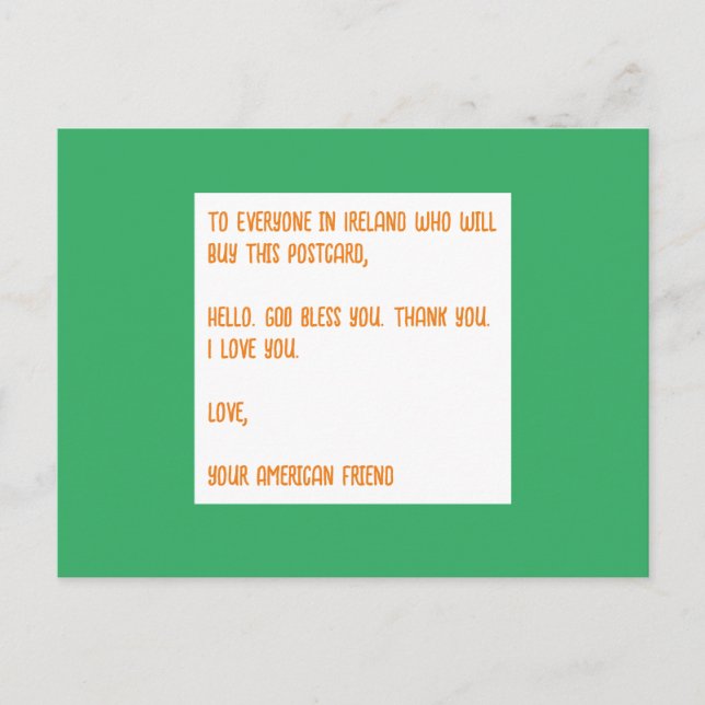 Cartão Postal DEUS Abençoe a Irlanda. Com amor, Seu Amigo Americ (Frente)