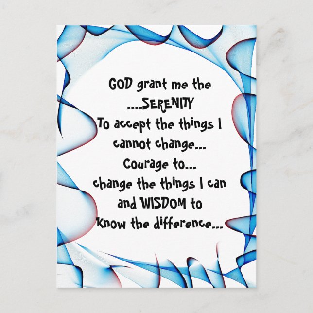 Cartão Postal DEUS conceda-me a SERENIDADE num postal colorido (Frente)