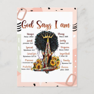 Cartão Postal Deus diz que eu sou cristã negra Melanin Sista