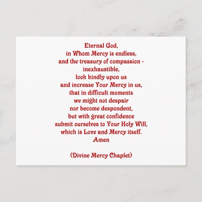 Cartão Postal Deus Eterno em Quem a Misericórdia é Infinita... (Frente)