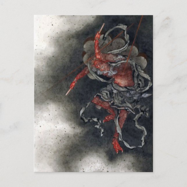 Cartão Postal "Deus Trovão" de Hokusai (Frente)