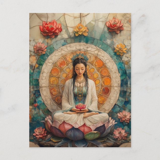 Cartão Postal Deusa Budista Quan Yin Retrait Pintura (Frente)