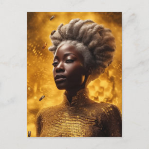 Cartão Postal Deusa de Abelhas de Mel Vestida em Dourado