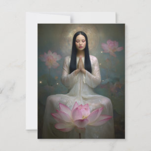 Cartão Postal Deusa Etérea Quan Yin Floral de Alta Frequência