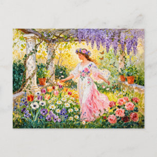 Cartão Postal Deusa grega Flora no jardim