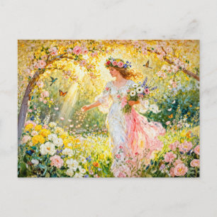 Cartão Postal Deusa Grega Flores no Jardim