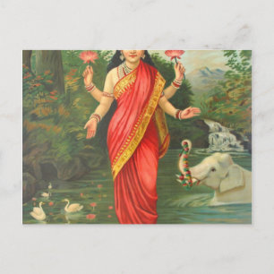Cartão Postal Deusa Lakshmi - Raja Ravi Varma