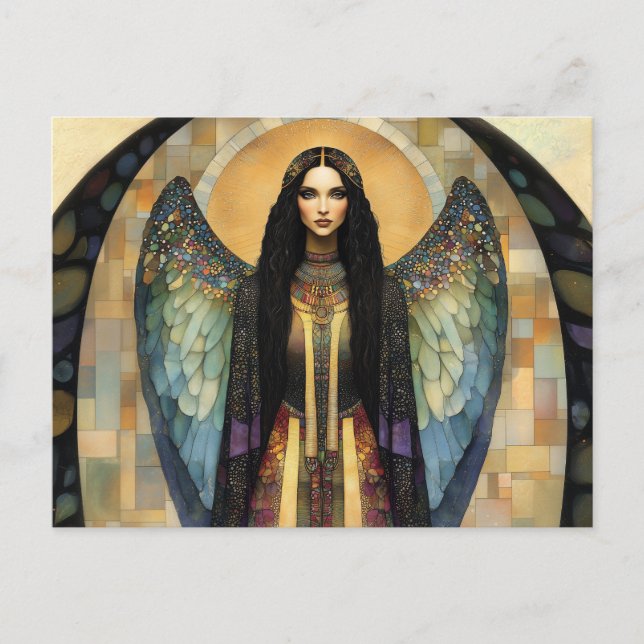 Cartão Postal Deusa Lilith Pintura Mosaico Arco-Íris Escuro (Frente)