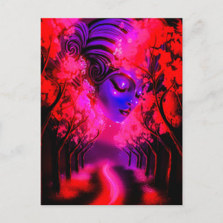 Cartão Postal Deusa Neon em Floresta Encantada