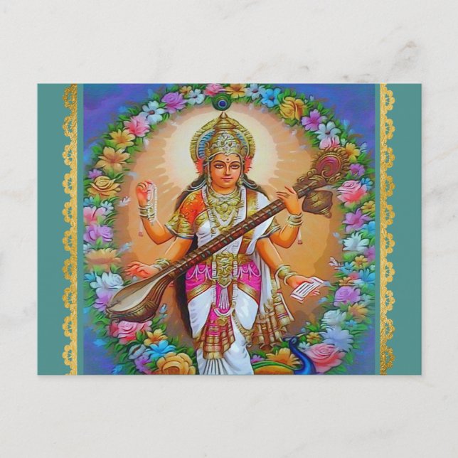 Cartão Postal Deusa Saraswati Deusa Hindu (Frente)
