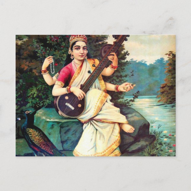 Cartão Postal Deusa Saraswati Por Raja Ravi Varma (Frente)