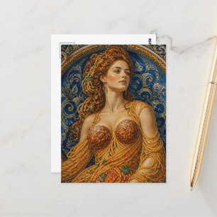 Cartão Postal Deusa vestida feita de Espaguete