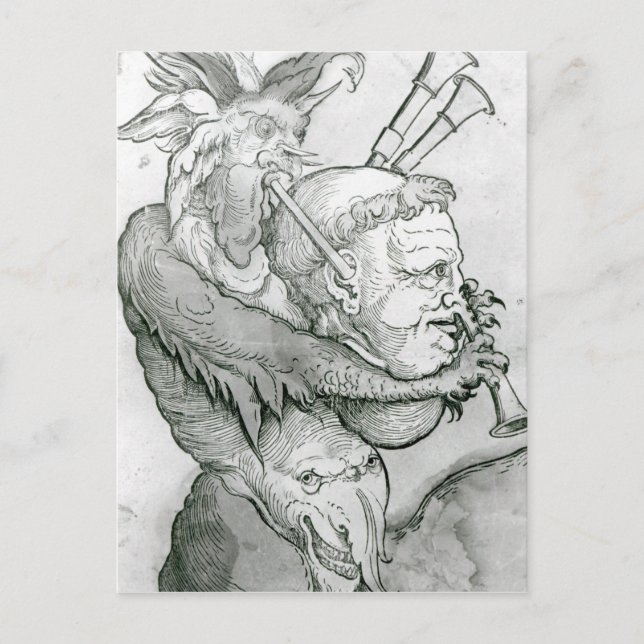 Cartão Postal Devil Playing Man's Head como um saxofone, 1144 (Frente)