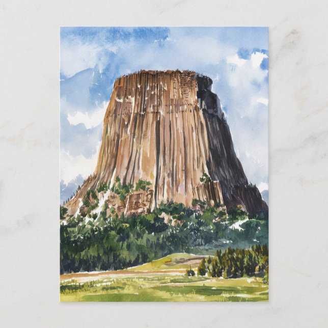 Cartão Postal Devils Tower National Monuuument Watercolor (Frente)