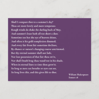 Cartão Postal Devo compará-lo a um dia de verão? sonnet 18
