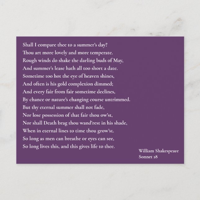 Cartão Postal Devo compará-lo a um dia de verão? sonnet 18 (Frente)