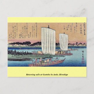 Cartão Postal Devolvendo velas em Gyotoku por Ando, Hiroshige