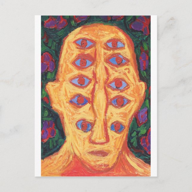 Cartão Postal Dez Olhos Azuis (retrato surreal de expressionismo (Frente)