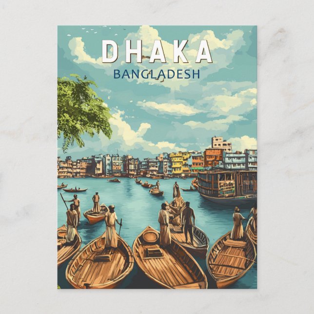 Cartão Postal Dhaka Bangladesh Illustration Viagem Art Vintage (Frente)
