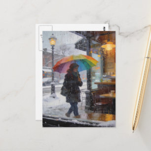 Cartão Postal Dia Chuvoso Mulher Abstrata Com Guarda-Chuva Janel