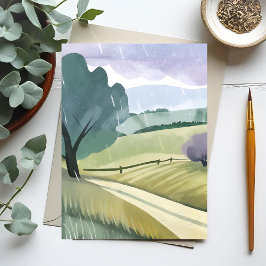 Cartão Postal Dia Chuvoso | Paisagem de Colinas de Aquarela da N