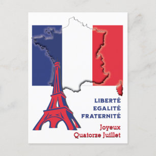 Cartão Postal Dia da Bastilha Patriótico Bandeira Francesa
