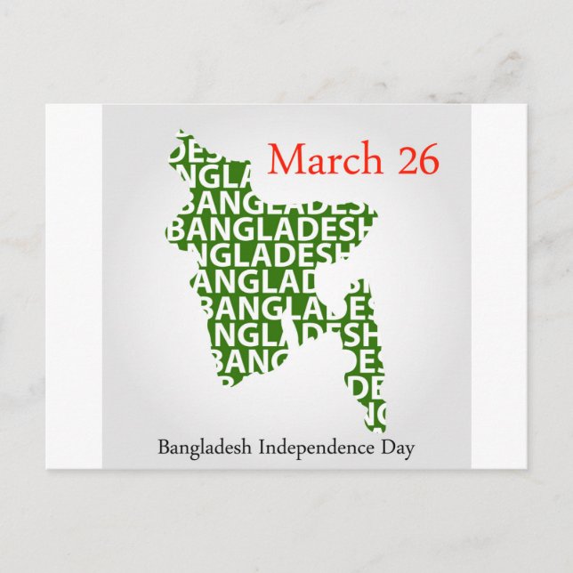 Cartão Postal Dia da Independência do Bangladesh - 26 de março (Frente)