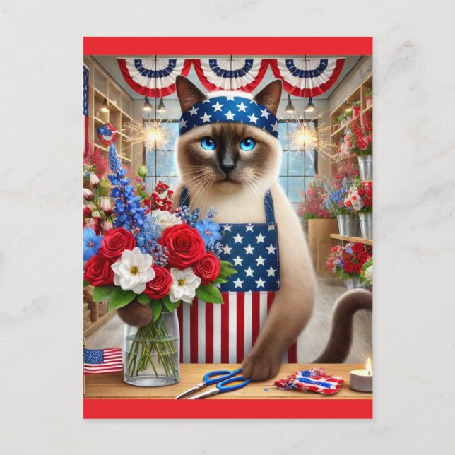 Cartão Postal Dia da Independência do CAT Lover Party 4 de julho (Frente)