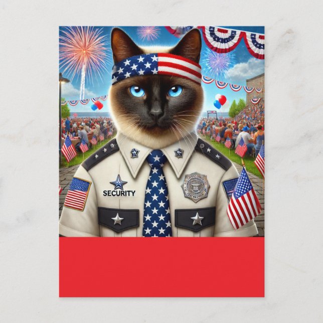 Cartão Postal Dia da Independência do CAT Lover Party 4 de julho (Frente)