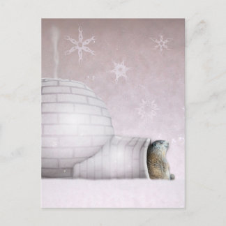 Cartão Postal Dia da Marmota - Enfileirando no igloo