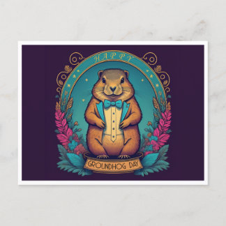 Cartão Postal Dia da Marmota Uma Celebração da Primavera