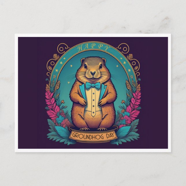 Cartão Postal Dia da Marmota Uma Celebração da Primavera (Frente)