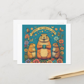 Cartão Postal Dia da Marmota Uma Celebração da Primavera