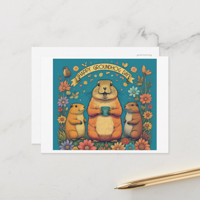 Cartão Postal Dia da Marmota Uma Celebração da Primavera (Frente/Verso In Situ)