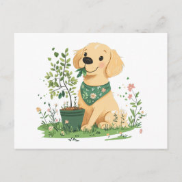 Cartão Postal Dia da Terra Retriever Dourado Cão Jardinagem