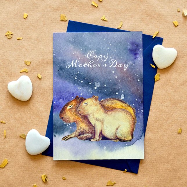 Cartão Postal Dia das Mães Capy Mãe Fofo Capivara Bebê & Persona (Criador carregado)