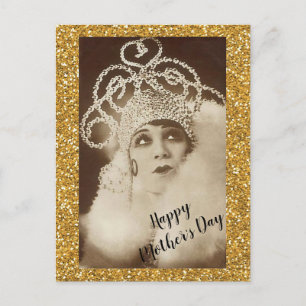 Cartão Postal Dia das mães Dourado Sparkly da diva do vintage