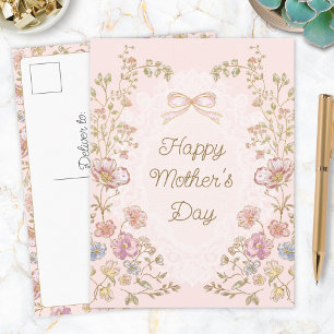 Cartão Postal Dia das Mães Feliz Floral Elegante Personalizado