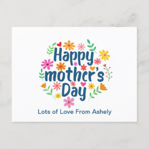 Cartão Postal Dia das Mães Floral Retro Personalizado Feliz 