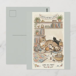 Cartão Postal Dia das Mães Gato e Gatinhos