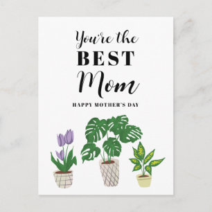 Cartão Postal Dia das Mães Melhor Citação de Mãe Plantas Florais
