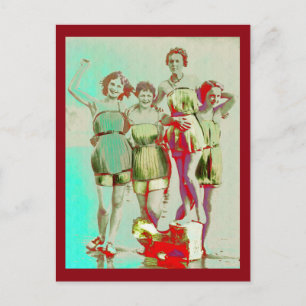 Cartão Postal Dia das Raparigas Retro na Praia