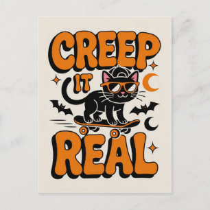 Cartão Postal Dia de as Bruxas engraçado Gato Preto Gato Grito É