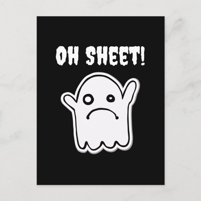 Cartão Postal Dia de as Bruxas engraçado Ghost Boo Sheet Pun Oh  (Frente)
