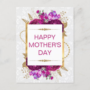Cartão Postal Dia de as mães das Flores Rosa Escuro e Roxo