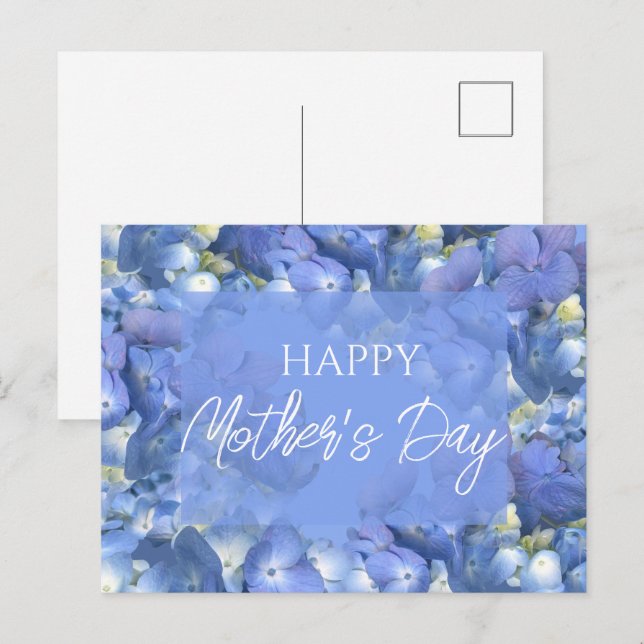 Cartão Postal Dia de as mães de Blooms de Hydrangeas Azul (Frente/Verso)