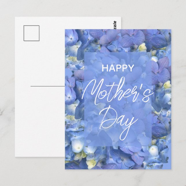 Cartão Postal Dia de as mães de Blooms de Hydrangeas Azul (Frente/Verso)