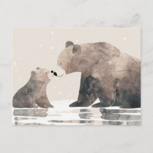 Cartão Postal Dia de as mães de Cubo e Urso da Mama de Aquarela